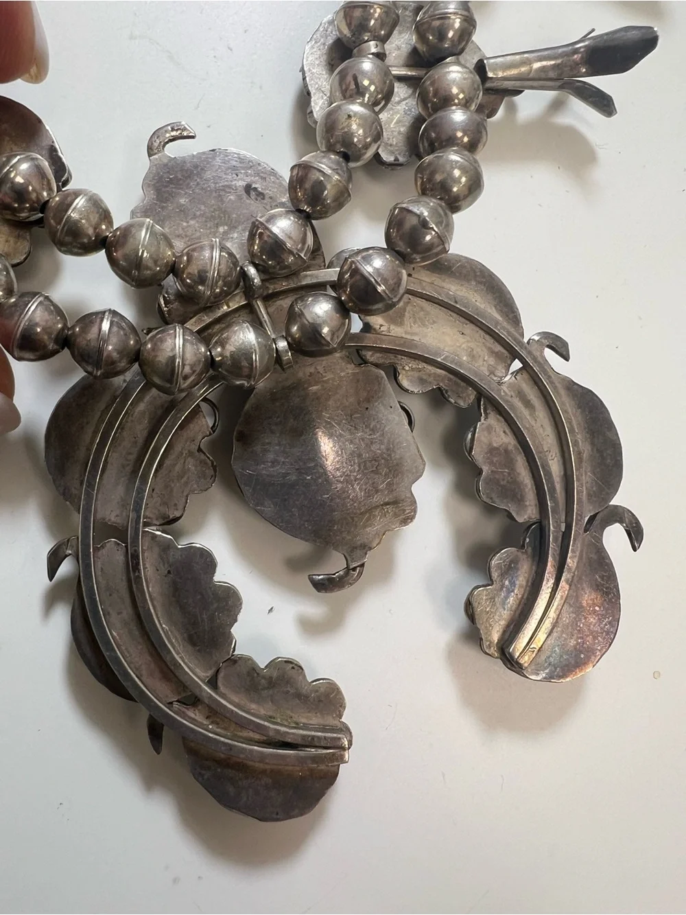 Sterling Silver Turquoise Squash Blossom Necklace - Picture 8 of 15